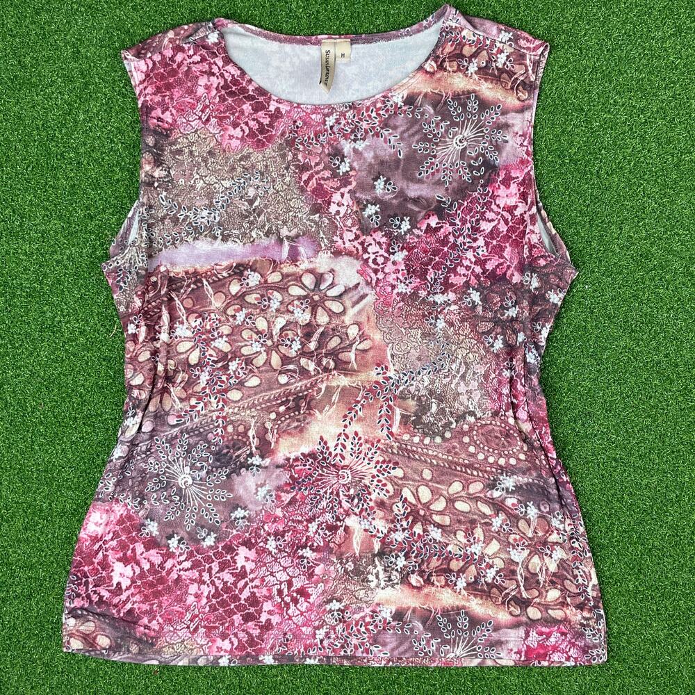 Vintage Susan Lawrence Multicolor Floral Sleeveless Blouse Sz M